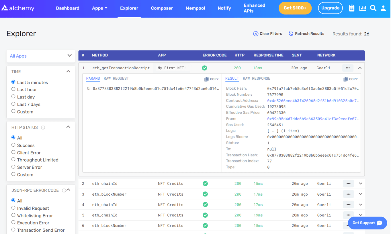 Mit dem Explorer-Dashboard von Alchemy Aufrufe einsehen, die im Verborgenen erfolgen