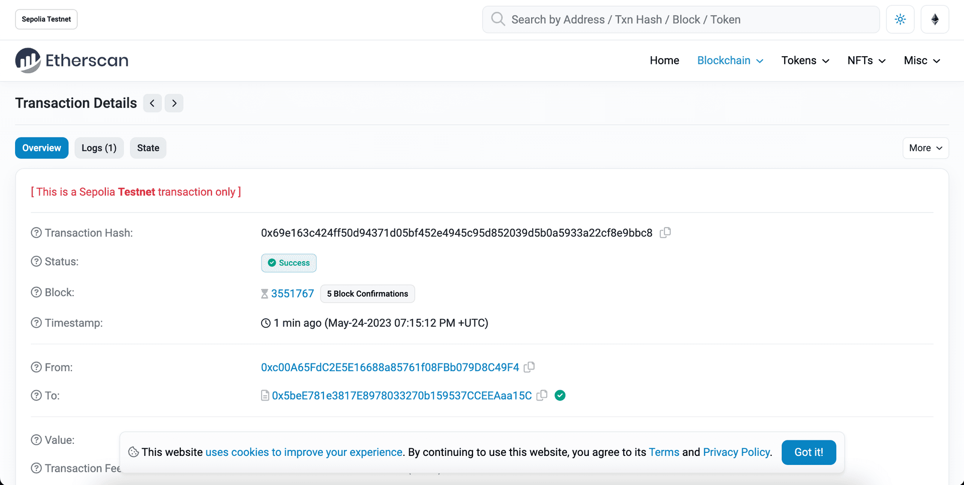 Transaktionsadresse auf Etherscan einsehen
