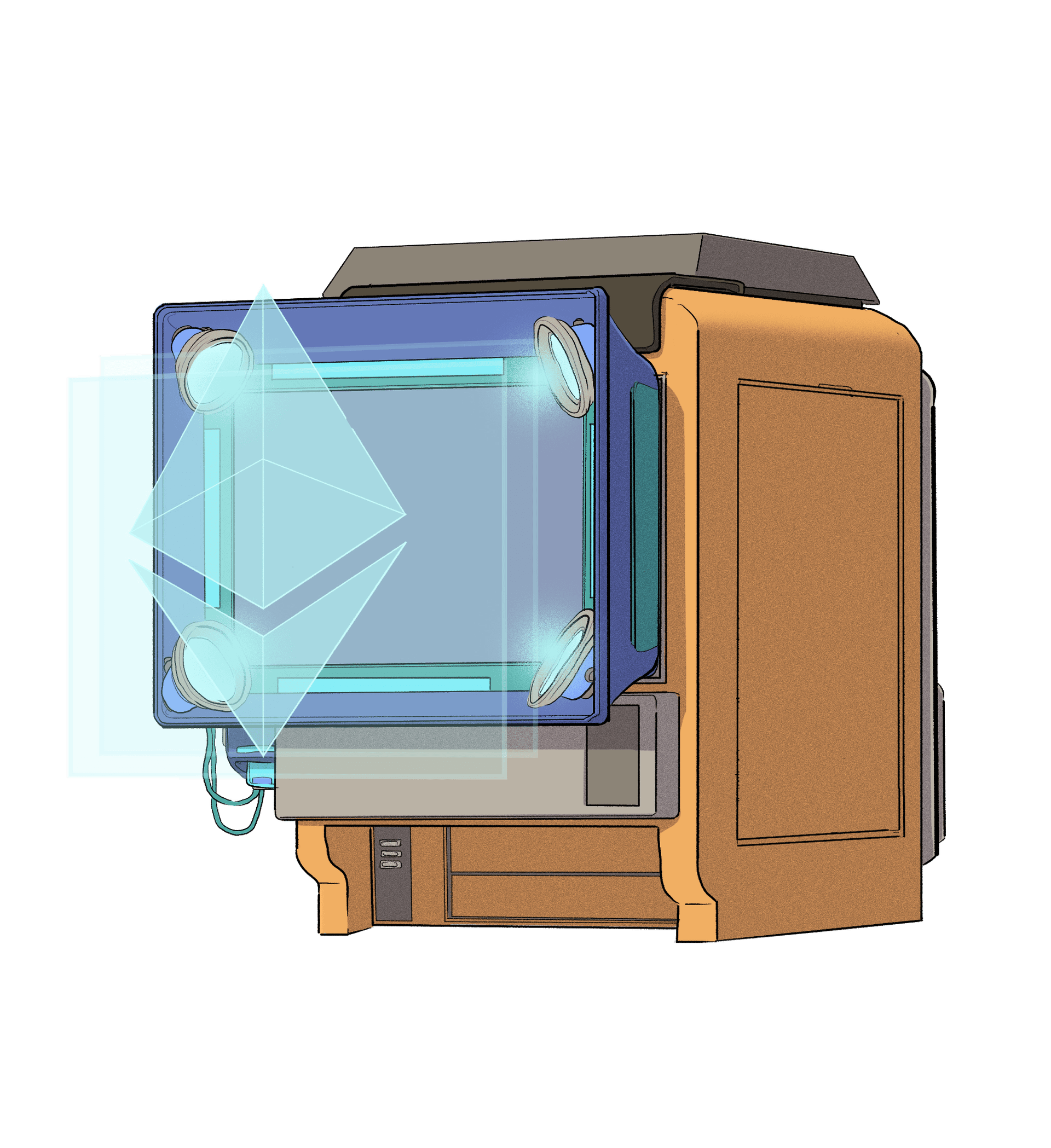 Ein als Hologramm abgebildetes ETH-Logo.